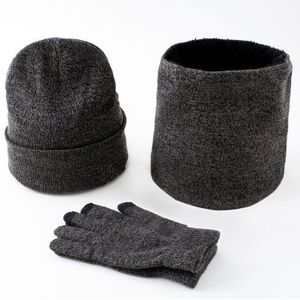 3 Stuks/Set Mutsen Sjaal Handschoenen Paar Winter Winddicht Dikke Sjaals Kit Mode Gebreide Plus Fluwelen Muts Sjaal Set voor Mannen