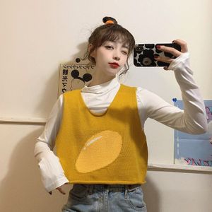 Trui Vest Vrouwen V-hals Fruit Print Kawaii Crop Top Alle-Match Harajuku Eenvoudige Streetwear Casual Womens Mouwloze Truien Ins