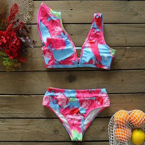 Bikini Aquarel Verf Bikini Set Vrouwen V-hals Hoge Taille Tweedelige Badpak Meisje Strand Badpak Badmode Biquinis