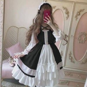 Japanse Zwart Roze Maid Kostuum Loli Lolita Rok Op Kleine Leuke Zachte Meisje Fee Rok Gothic Lolita Jurk Vrouwen Kawaii kleding