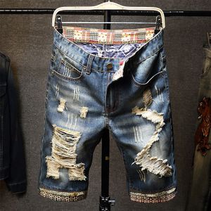 Zomer Stijl Europese Amerikaanse Mens Ripped Shorts Casual Borduren Jeans Heren Vijf-Point Broek-40