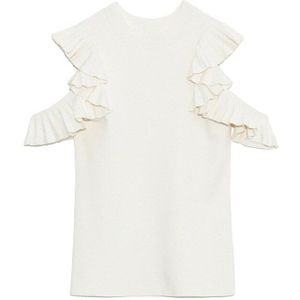 Neploe Japanse Zoete Shirts Gebreide Solid Off Shoulder Ruches Plooien Mouw Blouses Lente Herfst Temperament Vrouwen Tops