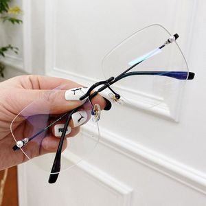 Anti-Blauw Licht Randloze Vierkante Clear Glazen Voor Vrouwen Alloy Witte Parel Brillen Vrouwelijke Computer Goggle Shades Goud