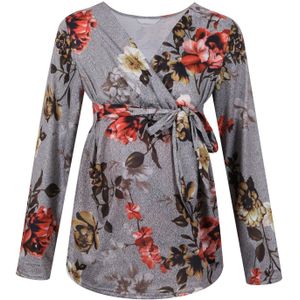 4 # Vrouwen Moederschap Tops Lange Mouw Zwangerschap T-shirt Ruches Bloemen Bloem Borstvoeding Verpleging Tops Moederschap Casual Kleding