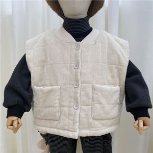 Peuter Jongen Winter Kleding Winter Koreaanse Kinderen Corduroy Verdikte Katoen Effen Kleur Vest Eenvoudige Thermische Jas