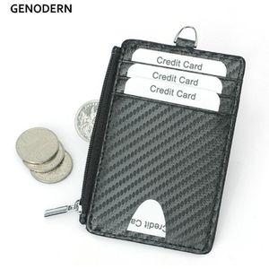 Genodern Rfid Carbon Fiber Patroon Kaarthouder Met Zip Portemonnee Mannen Multifunctionele Rits Portemonnee card Cover