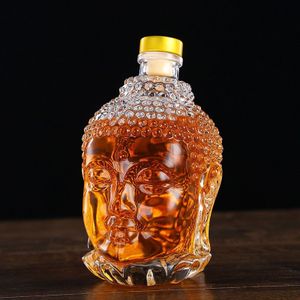 750ML Glazen Fles Standbeeld van Boeddha Crystal Water Fles Wijn Glas Cup voor Wodka Whisky Drink Glazen Bruiloft vasos de vidrio