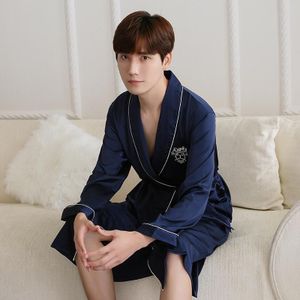 Marineblauw Heren Kimono Slaap Gewaad Korte Broek Pyjama Pak Lente 2PC Nachtkleding Sets Casual Homewear Nachtkleding Bad gown L-XXL
