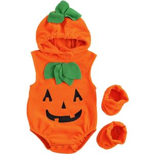 Halloween Baby Meisjes Jongens Cosplay Bodysuits Schoenen Pompoen Vorm Mouwloze Hooded Een Stuk Jumpsuits 3-24 Maanden