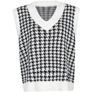 Vrouwen Herfst Preppy Stijl Gebreide Vest Vintage Houndstooth Patroon Mouwloze Trui Oversized Loose Trui Jumper Tank Top