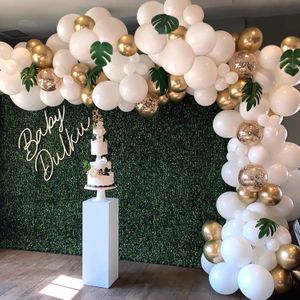 Wit Goud Latex Ballonnen Birthday Party Bruiloft Decoratie Boog Kit Met Bonus Tropische Bladeren Confetti Ballon Palm Blad