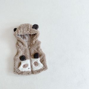 Jaar Kleding Winter Meisjes Jongens Vest Roze Kaki Panda Konijn Hooded Wol Fleece Vesten Kids Dikke Rits Jas e4104