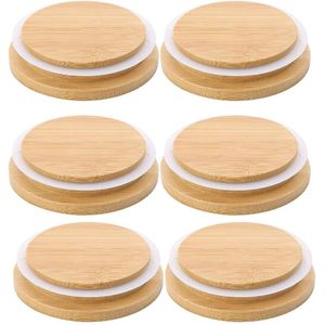 6 Pack Houten Mason Pot Deksels, Herbruikbare Bamboe Mason Inblikken Deksels Compatibel Met Brede Mond Mason Jar Inblikken Pot