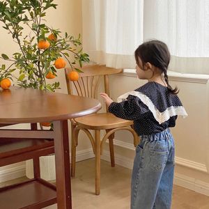 2022 Koreaanse Kinderkleding Meisjes Koreaanse Lente Kant Grote Revers Shirt Kinderen Retro Kleine Revers Shirt