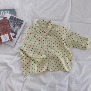 5192 Baby Meisjes Blouses Kinderen Turn Down Kraag Katoenen Shirt Lange Mouwen Dot Print Meisje Tops 1-7 Jaar jongens Kleding Tops