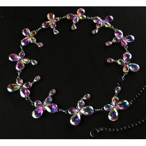 Bling Crystal Rhinestone Camellia Vrouw Jurk Riem Buikdans Taille Ketting Zilveren Bloem Vos Hart Vlinder