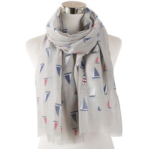 FOXMOTHER Foulard Femme Grijs Roze Zeilboot Print Sjaals Voor Vrouwen Sjaal Wrap bufanda mujer