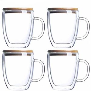 475 Ml Glas Koffie Melk Cup Met Bamboe Deksel Huishoudelijke Transparante Drinken Mok Hittebestendig Dikker Glas Cups