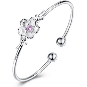 Puur Zilver 925 Bangle Voor Vrouwen Flower Charm Armbanden & Bangles Verstelbare Pulsiera Feminina Bruiloft Sieraden Accessoires