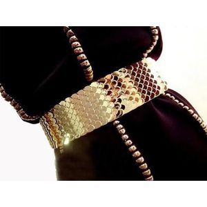 4.5 Cm Brede Elastische Zwarte Riem Vrouwen Gouden Riem Metalen Vis Huid Keeper Riemen Voor Vrouwen Cinto Feminino S /M/L Bg-013