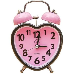 Hart Vorm Dubbele Bel Wekker Geen Tikkende Twin Bel Wekker met Nachtlampje voor Kinderen Meisjes Slaapkamers (Roze)