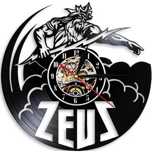 Oude Bliksem Griekse God Zeus Wandklok Griekse Mythologie Thunder Sky Thunderbolt Figuur Vintage Vinyl Record Wandklok Horloge