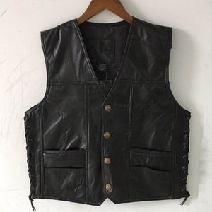 Motorfiets Lederen Vest Mannen Mouwloze Jas Lederen Rijden Vest Vest Schapenvacht Stiksels Side Lace Mannelijke