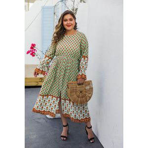 Moederschap Mode Plus Size Jurk Lente En Zomer Ronde Hals Gedrukt Split Lange Vrouwen Elegante Jurk