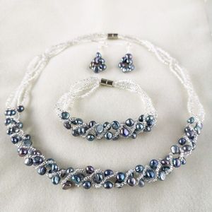 Daimi Handgemaakte Ketting Oorbellen Armband 5-6 Mm Natuurlijke Zoetwater Parel Sieraden Sets Voor Vrouwen Bridal
