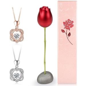 Rose Flower Box Crystal Goud Zilver Ketting Voor Mannen Vrouwen Legering Sieraden Doos Voor Meisje Vrienden Paar