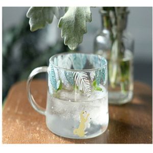Koreaanse Huishoudelijke Glas Creatieve Hittebestendig Paar Ontbijt Melk Cup Koffiekopje Ronde Transparante Gedrukt Kopje Thee Glas Cup7