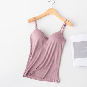 Womens Comfy Vest Met Ingebouwde Bh V-hals Mouwloze Verstelbare Riem Tank Top Padded Slim Hemdje Camis Thuis Indoor dragen