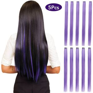 Mode-icoon Synthetische 24Inch Lange Kleurrijke Straight 10 Stuks Per Set Clip In Hair Extension Voor Vrouwen Meisjes Modieuze