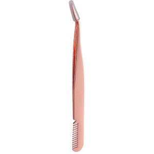 1Pc Wenkbrauw Pincet Met Kam Dubbele Gebruik Rvs Borstel Schuin Groen Metalen Wimper Nipper Voor Ontharing Gezicht schoonheid