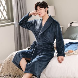 Winter Mannen Flanel Kimono Robe Gown Nachtkleding Comfortabele Toevallige Zachte Badjas Gown Nachtjapon Dikker Effen Homewear Badjas