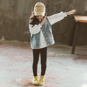 Jeans Vest Voor Kinderen Meisjes Mode Lente Denim Mouwloze Jassen Mooie Hoed Print Bovenkleding Kleding Tiener Jassen 12y