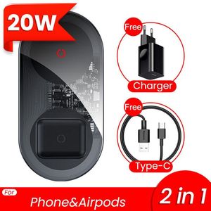 Baseus 2 In 1 Dual Qi Draadloze Oplader Voor Iphone 11 Pro Max X Airpods 15W Snelle Draadloze Opladen pad Inductie Wirless Lader