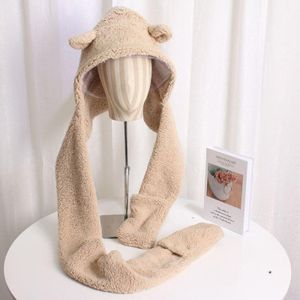 Scarf Gloves Hat for Women Girls 3 in 1 Set Fleece Winter Warm Plus Hoodie Hooded Earflap Cute Bear Czapka Zimowa Gorro Ring