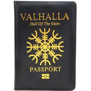 HEQUN Valhalla Paspoort Cover Zwarte Hal van De Slain Pu Lederen Paspoorthouder Noorse Mythologie Travel Case Paspoort