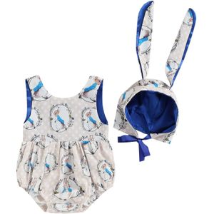 Citgeett Zomer Pasen Baby Baby Meisjes Pak Konijn Print Mouwloze Backless Bodysuit + Hoed Kleding