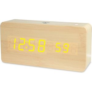 Led Digitale Houten Wekker App Controle Tijd Temperatuur Datum Elektronische Desktop Klok Usb Batterij Helderheid Geluid Controle