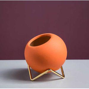 Ronde Kleine Vazen Keramische Met Goud Metalen Houder Voor Tafel Decoratie Nordic Geel Blauw Oranje Vaas Porselein Plant Pot