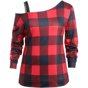 Running Jassen Vrouwen Plus Size Casual Vrouwen Trui Plaid Lange Mouw Koude Schouder Lace Splice Sweatshirt #2o18 # F