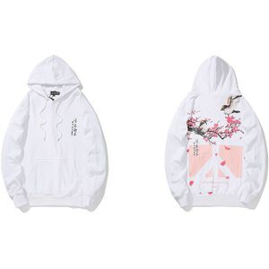 LENSTID Harajuku Ekster Kersenbloesems Anti Oorlog Kanji Print Trui Hoodies Hip Hop Streetwear Herfst Mode Sweatshirts