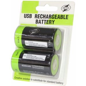 ZNTER Praktische 1.5 V 4000 mAh USB Oplaadbare D Batterij Lithium-polymeer voor Camera Drone Accessoires