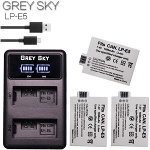 2Pcs 1080 Mah LPE5 LP-E5 Lp E5 Batterij + Led Usb Dual Charger Voor Canon Eos Rebel Xs, rebel T1i, Rebel Xsi, 1000D, 500D, 450D, Ki