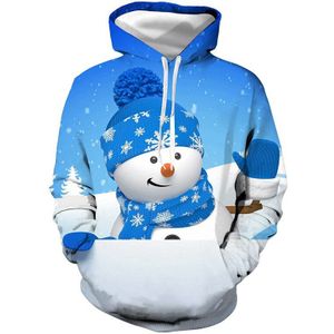 Unisex Blue Snowman Kerst 3D Digital Print Losse Hooded Sweater Vrouwen Mannen Xmas Nieuwjaar Baseball Sweatshirt Hoodie