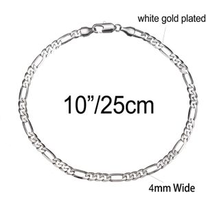 Goud Kleur/Witte Kleur 4 Mm Figaro Link Chain Platte Enkelbandje, 9 10 11 Inches Enkelband Voor Vrouwen Mannen Waterdichte