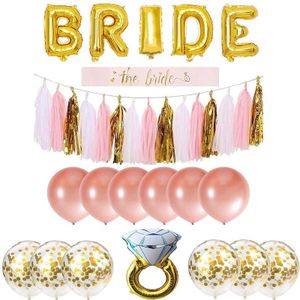Bride To Be Banner Confetti Balloon Sash Bachelorette Party Decoration Diamond Ring Foil Ballon Set Straw Wedding Supplies