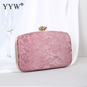 Roze Satijnen Vrouwen Clutch Portemonnee Vrouwelijke Mode Kant Bloemen Schoudertassen En Handtassen Zwart Blauw Party Avondtassen Bolsa Feminina